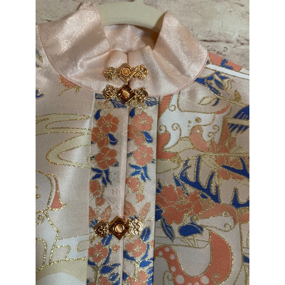 Authentic Ming-Style Hanfu Bijia Top by Mingtang Shiyi Peach Jacquard Sika Deer - Picture 7 of 15